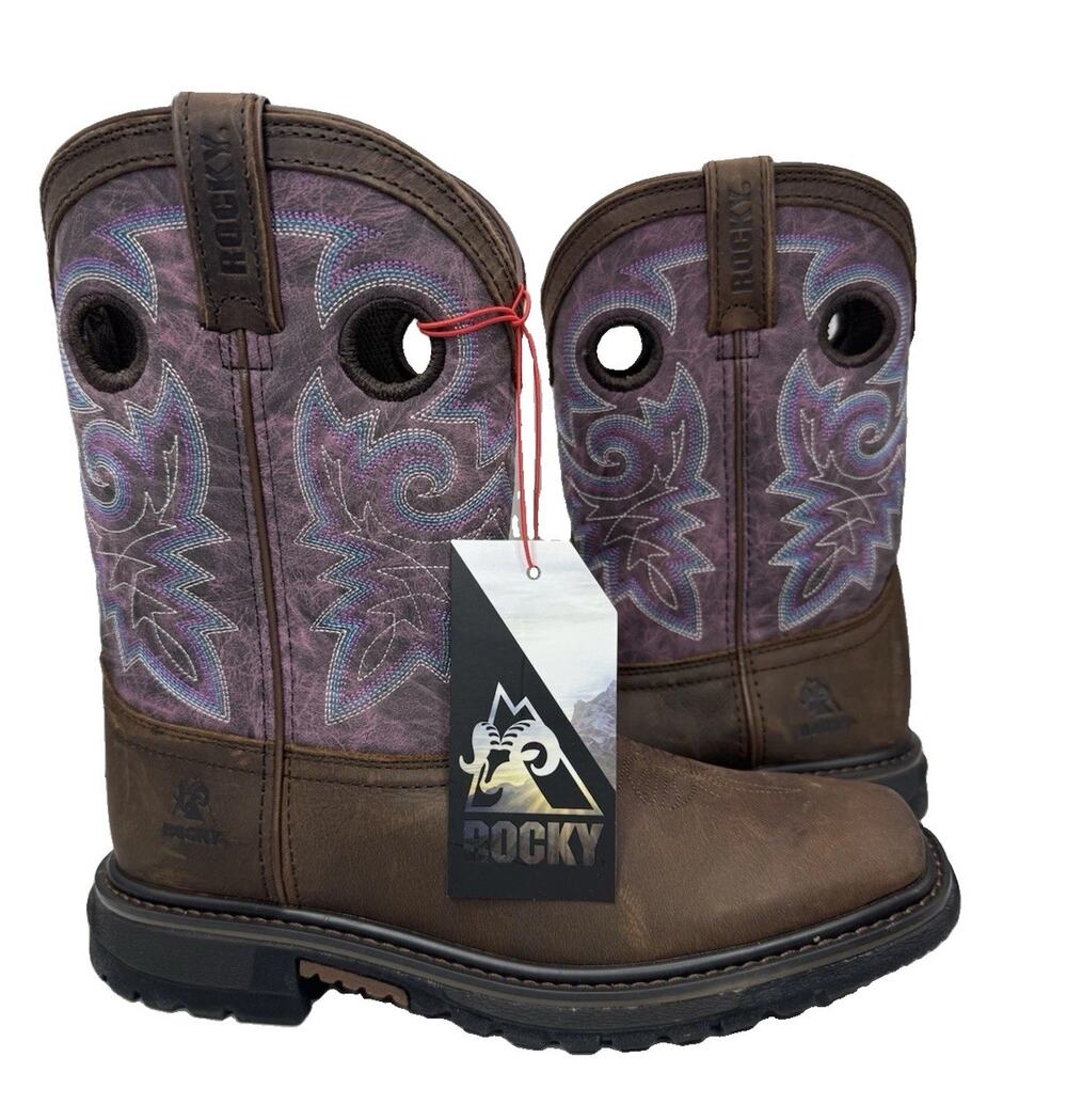 NEW Rocky Cowboy Cowgirl Western Big Kids US 5 Original Ride FLX 8" Boots Purple